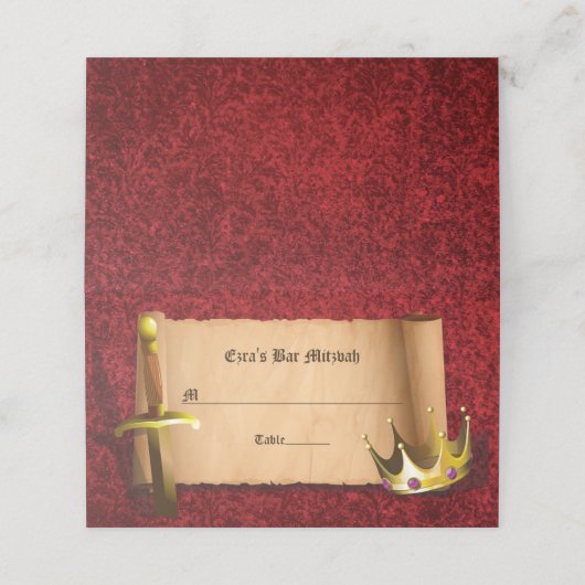 Fantasy Ridder Zwaard Middeleeuwse Tijden Bar Mitz Plaatskaartje (Buitenkant ongevouwen)