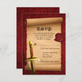 Fantasy Ridder Zwaard Middeleeuwse Tijden Bar Mitz RSVP Kaartje (Voorkant / Achterkant)