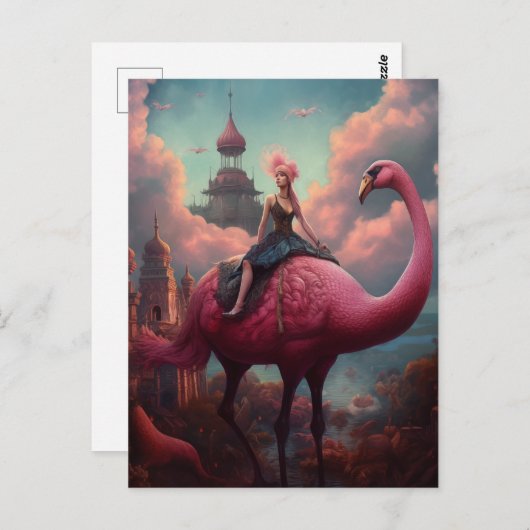 Fantasy Ride op een Reuzenroze Flamingo Briefkaart (Voorkant / Achterkant)