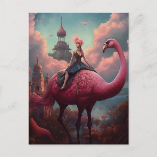 Fantasy Ride op een Reuzenroze Flamingo Briefkaart (Voorkant)