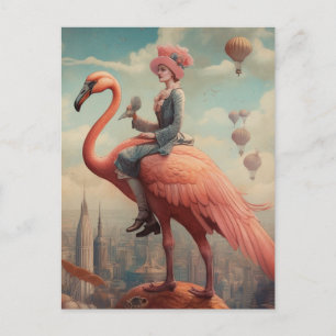 Fantasy Ride op een Roze Flamingo Briefkaart