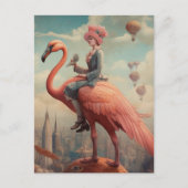 Fantasy Ride op een Roze Flamingo Briefkaart (Voorkant)