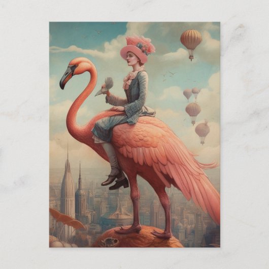 Fantasy Ride op een Roze Flamingo Briefkaart (Voorkant)