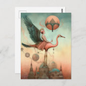 Fantasy Ride op een Roze Flamingo Briefkaart (Voorkant / Achterkant)
