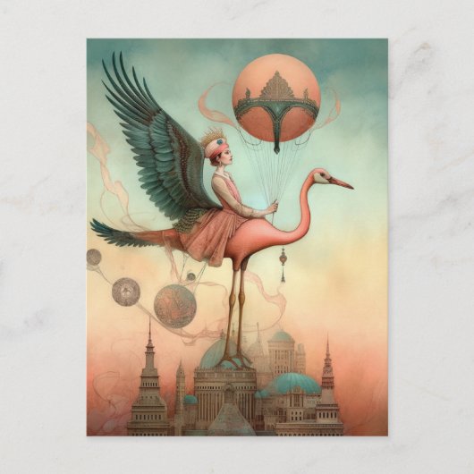 Fantasy Ride op een Roze Flamingo Briefkaart (Voorkant)