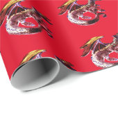 Fantasy Robijnrode Draak Rode Achtergrond Mythisch Cadeaupapier (Rol Hoek)