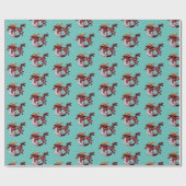 Fantasy Robijnrode Draak Turquoise Mythisch Wezen  Cadeaupapier (Vlak)