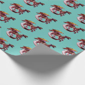 Fantasy Robijnrode Draak Turquoise Mythisch Wezen  Cadeaupapier (Hoek)