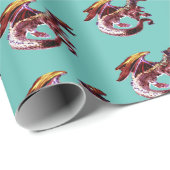 Fantasy Robijnrode Draak Turquoise Mythisch Wezen  Cadeaupapier (Rol Hoek)