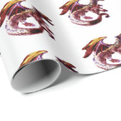 Fantasy Robijnrode Draak Witte Achtergrond Mythisc Cadeaupapier (Rol Hoek)