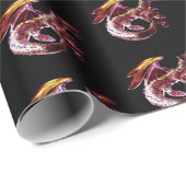 Fantasy Robijnrode Draak Zwarte Achtergrond Mythis Cadeaupapier (Rol Hoek)
