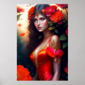 Fantasy Rode Fee Rode Bloemen Poster (Voorkant)