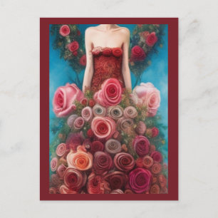 Fantasy Rode Rozen Trouwjurk Goth Bruid Ansichtkaa Briefkaart