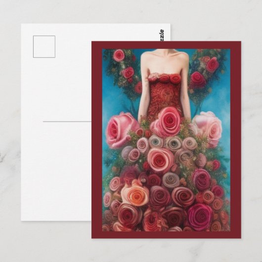 Fantasy Rode Rozen Trouwjurk Goth Bruid Ansichtkaa Briefkaart (Voorkant / Achterkant)