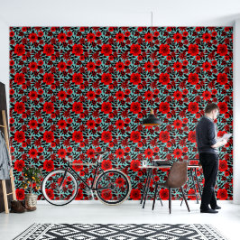 Fantasy Rood en Blauw Oerwoud Bloemen Behang