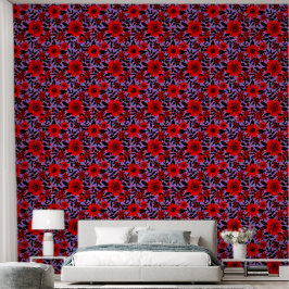 Fantasy Rood en Paarse Oerwoud Bloemen Behang