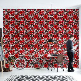 Fantasy Rood en Wit Oerwoud Bloemen Behang