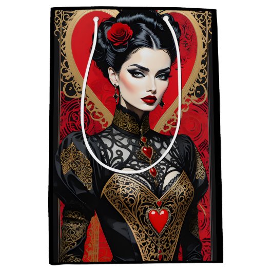Fantasy Rood en Zwart Gothic Lady Gift Bag Medium Cadeauzakje (Voorkant)