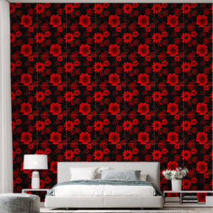 Fantasy Rood en Zwart Oerwoud Bloemen Behang