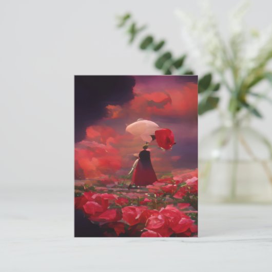 Fantasy Roos Veld onder de hemel Briefkaart (Staand voorkant)