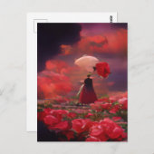 Fantasy Roos Veld onder de hemel Briefkaart (Voorkant / Achterkant)
