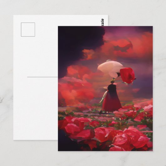 Fantasy Roos Veld onder de hemel Briefkaart (Voorkant / Achterkant)