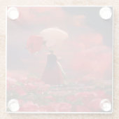 Fantasy Roos Veld onder de hemel Glazen Onderzetter (Achterkant)