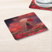 Fantasy Roos Veld onder de hemel Kartonnen Onderzetters (Schuin)