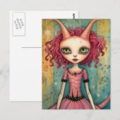 Fantasy Roze Alien Vrouw Mixed Media Briefkaart (Voorkant / Achterkant)