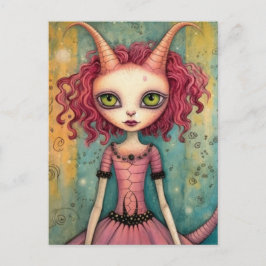 Fantasy Roze Alien Vrouw Mixed Media Briefkaart