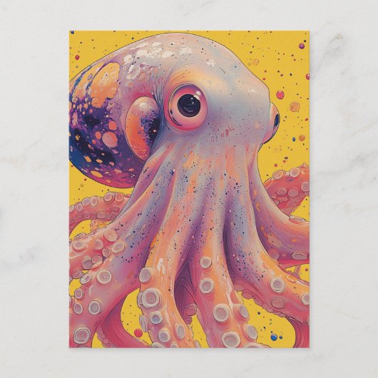 Fantasy Roze en Paarse Octopus Briefkaart (Voorkant)