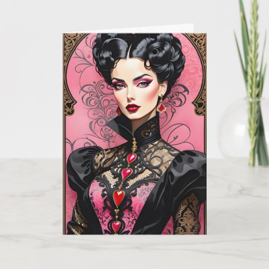 Fantasy Roze en Zwarte Gothic Valentijn Lady Aankondiging (Voorkant)