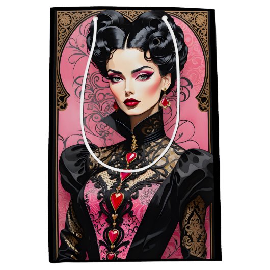 Fantasy Roze en Zwarte Gothic Valentijn Lady Medium Cadeauzakje (Voorkant)