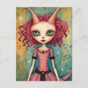 Fantasy Roze Kat Alien Vrouw Mixed Media Briefkaart