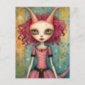 Fantasy Roze Kat Alien Vrouw Mixed Media Briefkaart (Voorkant)