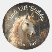 Fantasy Roze Manen Bloem Unicorn Pegasus Betoverd Ronde Sticker (Voorkant)
