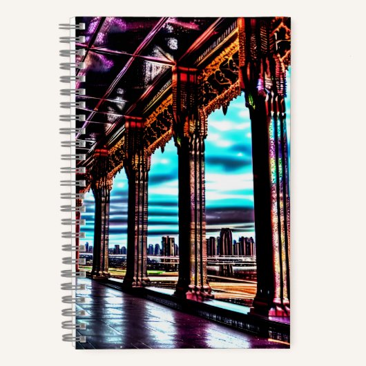 Fantasy roze rode blauwe hemelbrug notitieboek (Voorkant)