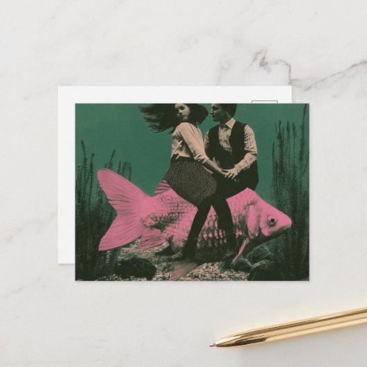 Fantasy Roze Vis Koppel Reizen Briefkaart (Voorkant / Achterkant in situ)