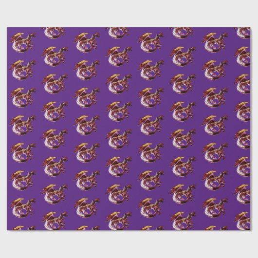 Fantasy Ruby Red Dragon Paarse Cadeaupapier (Vlak)