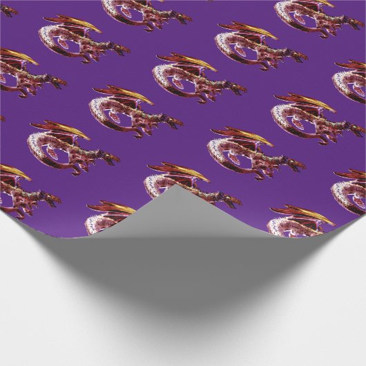 Fantasy Ruby Red Dragon Paarse Cadeaupapier (Hoek)