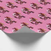 Fantasy Ruby Red Dragon Pink Cadeaupapier (Hoek)