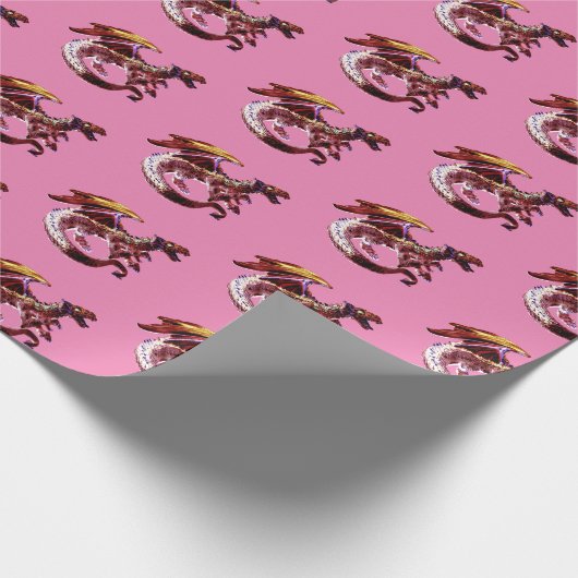 Fantasy Ruby Red Dragon Pink Cadeaupapier (Hoek)