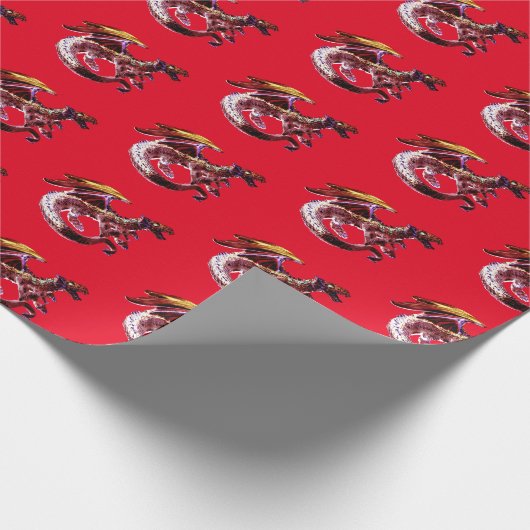 Fantasy Ruby Red Dragon Wrapping Papier Rood (Hoek)