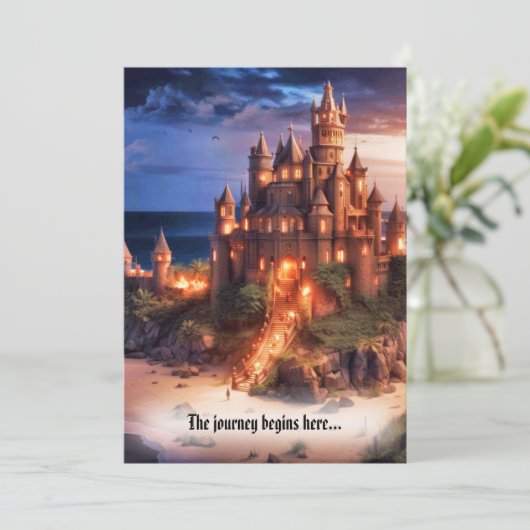 Fantasy Sandcastle Beach Bestemming Bruiloft Kaart (Staand voorkant)