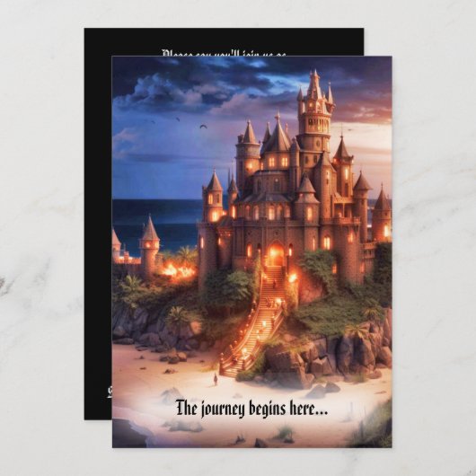 Fantasy Sandcastle Beach Bestemming Bruiloft Kaart (Voorkant / Achterkant)