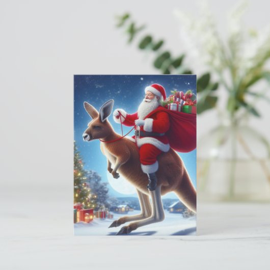 Fantasy Santa en een kangoeroe Briefkaart (Staand voorkant)