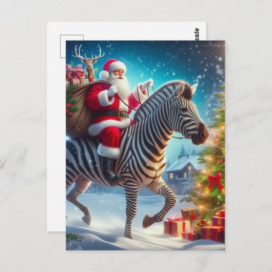 Fantasy Santa en een Zebra Briefkaart (Voorkant / Achterkant)