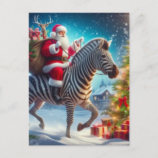 Fantasy Santa en een Zebra Briefkaart (Voorkant)