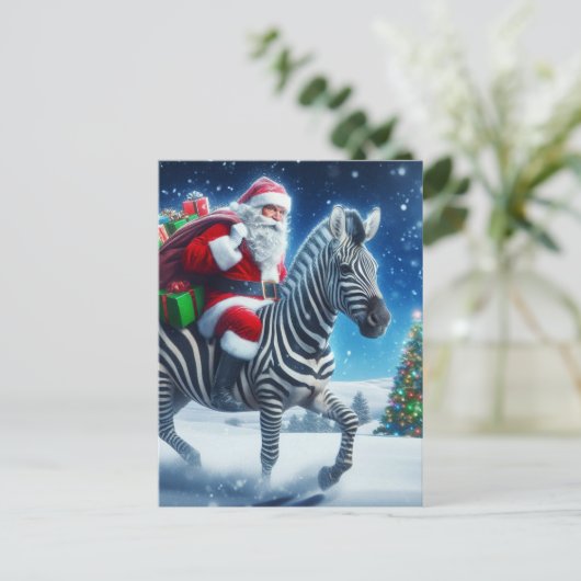 Fantasy Santa en een Zebra Briefkaart (Staand voorkant)