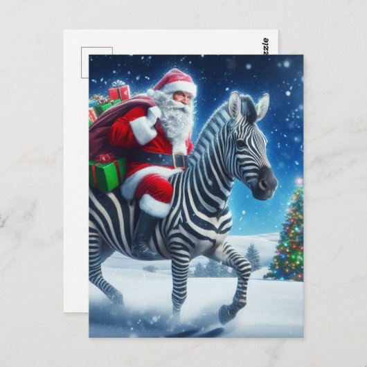 Fantasy Santa en een Zebra Briefkaart (Voorkant / Achterkant)